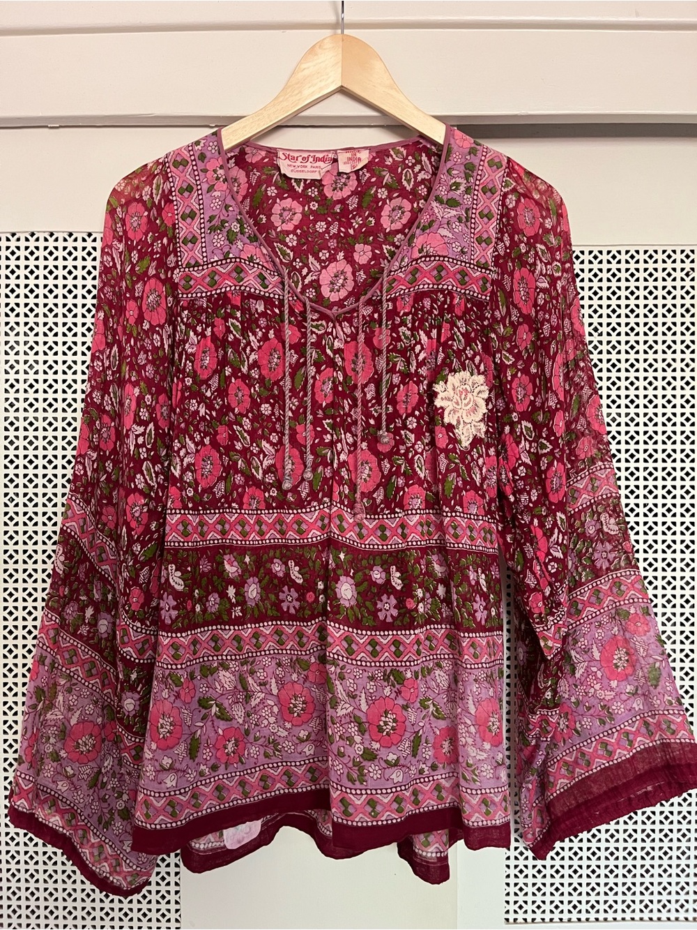 Star of India Vintage Block Print Blouse Sz small